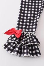 Pink santa claus applique plaid girl set