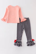 Pink santa claus applique plaid girl set