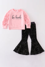 Pink "be kind to yourself" sequin bell pants set