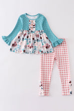 Teal dot floral print plaid set - ARIA KIDS