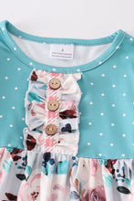 Teal dot floral print plaid set - ARIA KIDS