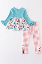 Teal dot floral print plaid set - ARIA KIDS