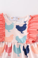 Coral chicken print ruffle girl set