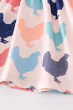 Coral chicken print ruffle girl set