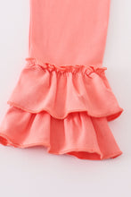 Coral chicken print ruffle girl set