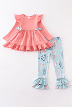 Pink floral print ruffle girl set