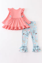 Pink floral print ruffle girl set