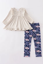 Grey floral print ruffle girl set