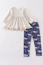Grey floral print ruffle girl set