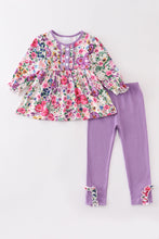 Purple floral print ruffle girl set - ARIA KIDS