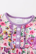 Purple floral print ruffle girl set - ARIA KIDS