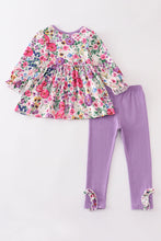 Purple floral print ruffle girl set - ARIA KIDS