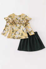 Mustard floral print ruffle girl skirt set