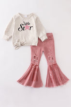 Grey "little star" denim bell girl pants set - ARIA KIDS