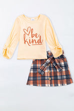 Beige "be kind" plaid skirt set - ARIA KIDS