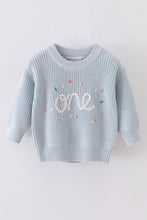 Blue hand-embroidery one&two pullover sweater - ARIA KIDS