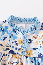 Blue floral print  tie bottom ruffle baby gown - ARIA KIDS