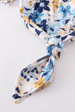 Blue floral print  tie bottom ruffle baby gown - ARIA KIDS