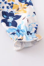Blue floral print  tie bottom ruffle baby gown - ARIA KIDS