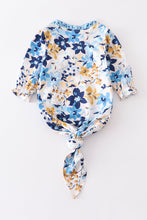 Blue floral print  tie bottom ruffle baby gown - ARIA KIDS