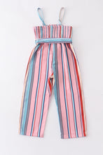 Multicolored stripe smocked strap girl jumpsuit - ARIA KIDS