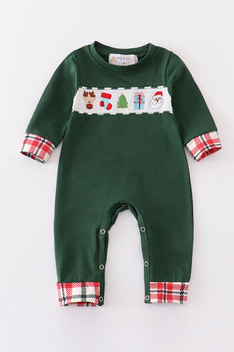 Green christmas smocked boy romper