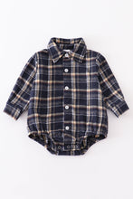 Navy plaid button down boy romper - ARIA KIDS