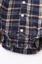 Navy plaid button down boy romper - ARIA KIDS
