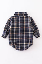 Navy plaid button down boy romper - ARIA KIDS