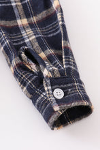 Navy plaid button down boy romper - ARIA KIDS