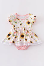 Coral sunflower print ruffle baby romper - ARIA KIDS