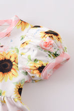 Coral sunflower print ruffle baby romper - ARIA KIDS