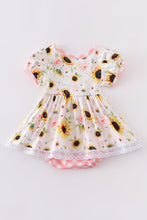 Coral sunflower print ruffle baby romper - ARIA KIDS