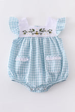 Blue plaid floral ruffle baby romper - ARIA KIDS