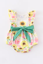 Sunflower print ruffle baby girl romper