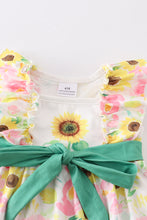Sunflower print ruffle baby girl romper
