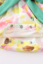Sunflower print ruffle baby girl romper