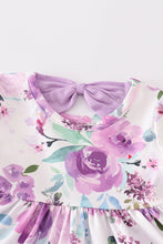 Purple floral print ruffle baby romper