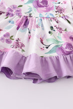 Purple floral print ruffle baby romper