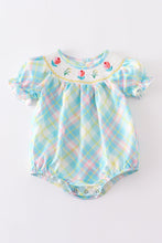 Blue plaid floral smocked baby romper