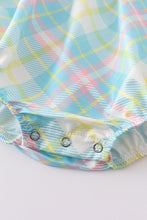 Blue plaid floral smocked baby romper