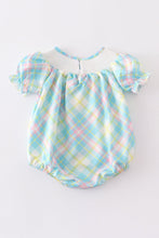 Blue plaid floral smocked baby romper