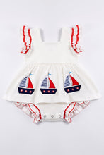 White sailing boat applique ruffle baby romper - ARIA KIDS