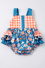 Orange plaid floral ruffle strap girl romper - ARIA KIDS