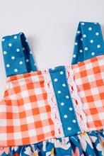 Orange plaid floral ruffle strap girl romper - ARIA KIDS