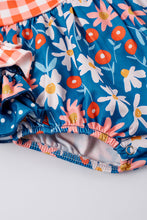 Orange plaid floral ruffle strap girl romper - ARIA KIDS
