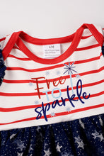 Red stripe "free to sparkle" baby romper