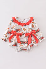 Orange floral print bow baby romper