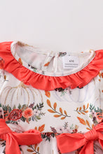 Orange floral print bow baby romper