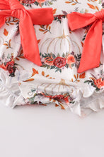 Orange floral print bow baby romper
